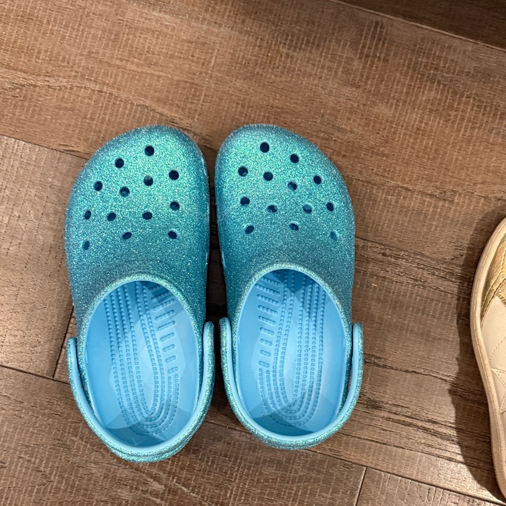CROCS Kids Sparkly Teal Slippers